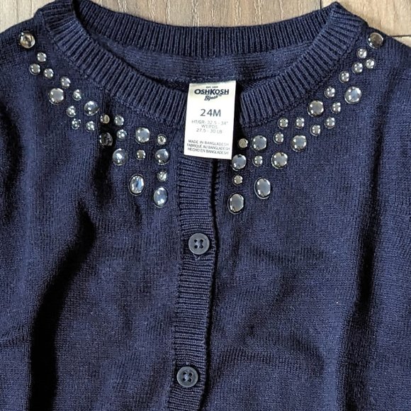 NWT Oshkosh B'gosh Girls Knit Sweater Navy Blue Cardigan with Studs L/S … - Picture 2 of 5